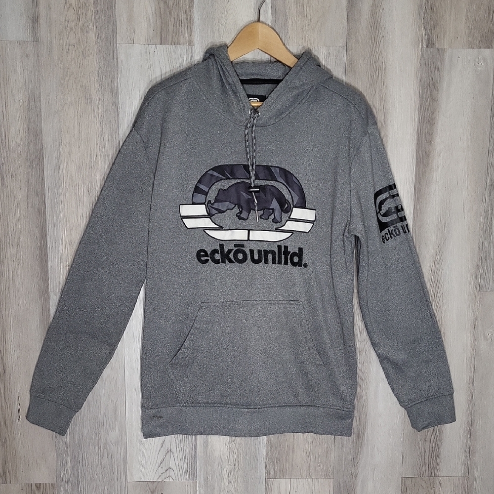 Ecko Unltd Mens L‎ Hoodie Grey Camo Rhino Fleece Lined Embroidered Sweatshirt